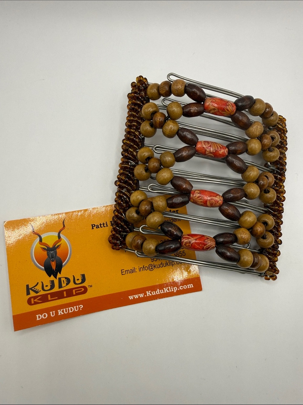 Kudu Klip African Brown Wooden Beaded Hair Clip New